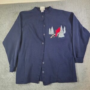 Vintage‎ Pleasant Shade Cardinal Embroidered Cardigan Sweatshirt Women's 2XL USA